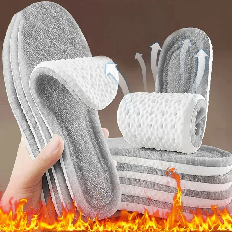 Winter Thickened Fleece Warm Breathable Cotton Shoe Insoles EVA Shoe Inserts Step Sensation Constant Temperature Foot Care