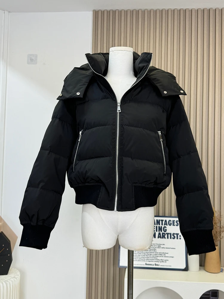 Winter Women Korean Fashion Old Money Hoodie Padded Thick Solid Color Down Jacket Design Outwear 2000s Y2k Puffer Jacket Parkas