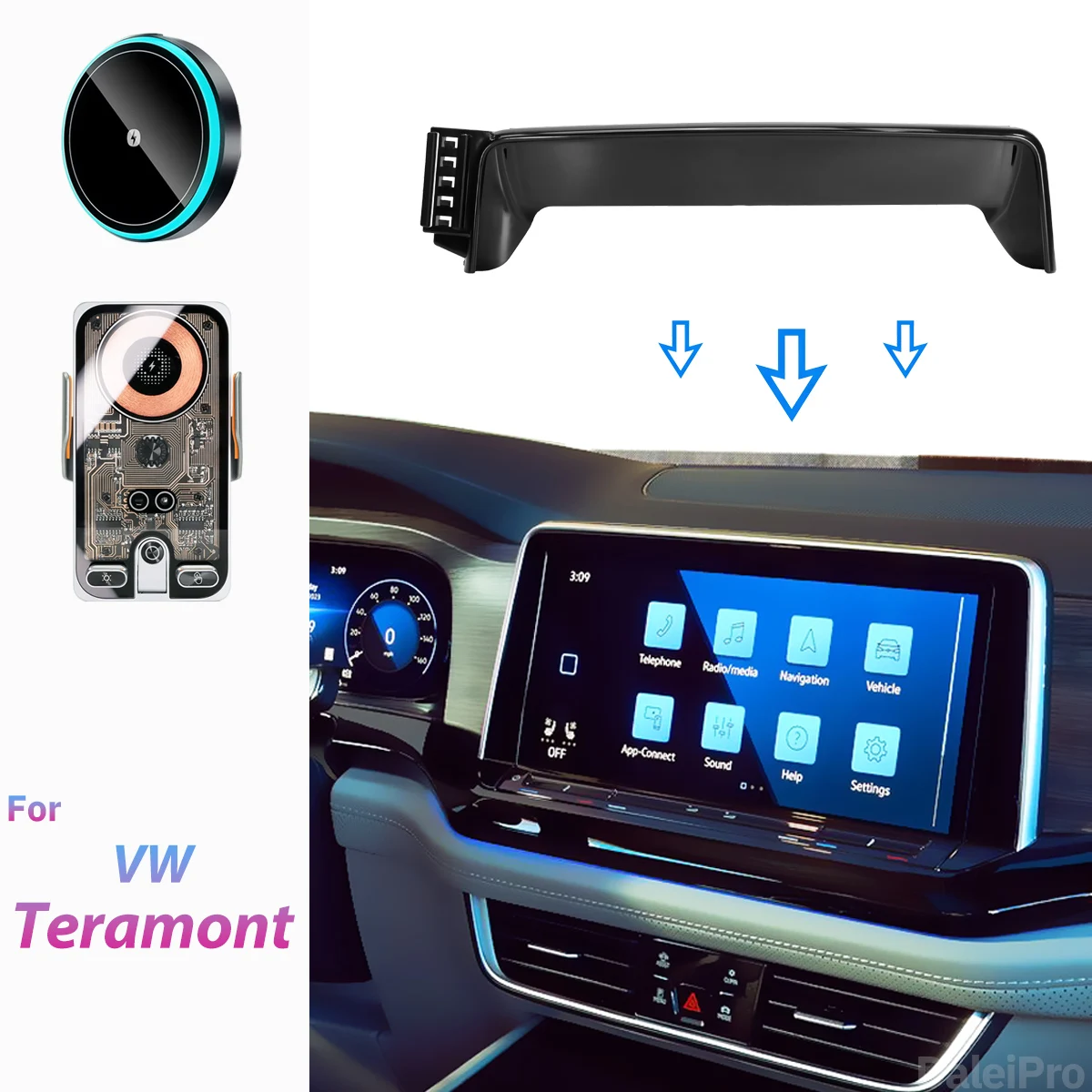 Für Volkswagen Atlas Teramont 2024 2025 2026 Auto-Handyhalterung Bildschirm-Fixierclip Kabelloses Ladegerät Maßgefertigte Handy-Bildschirmhalterung – Detail 1