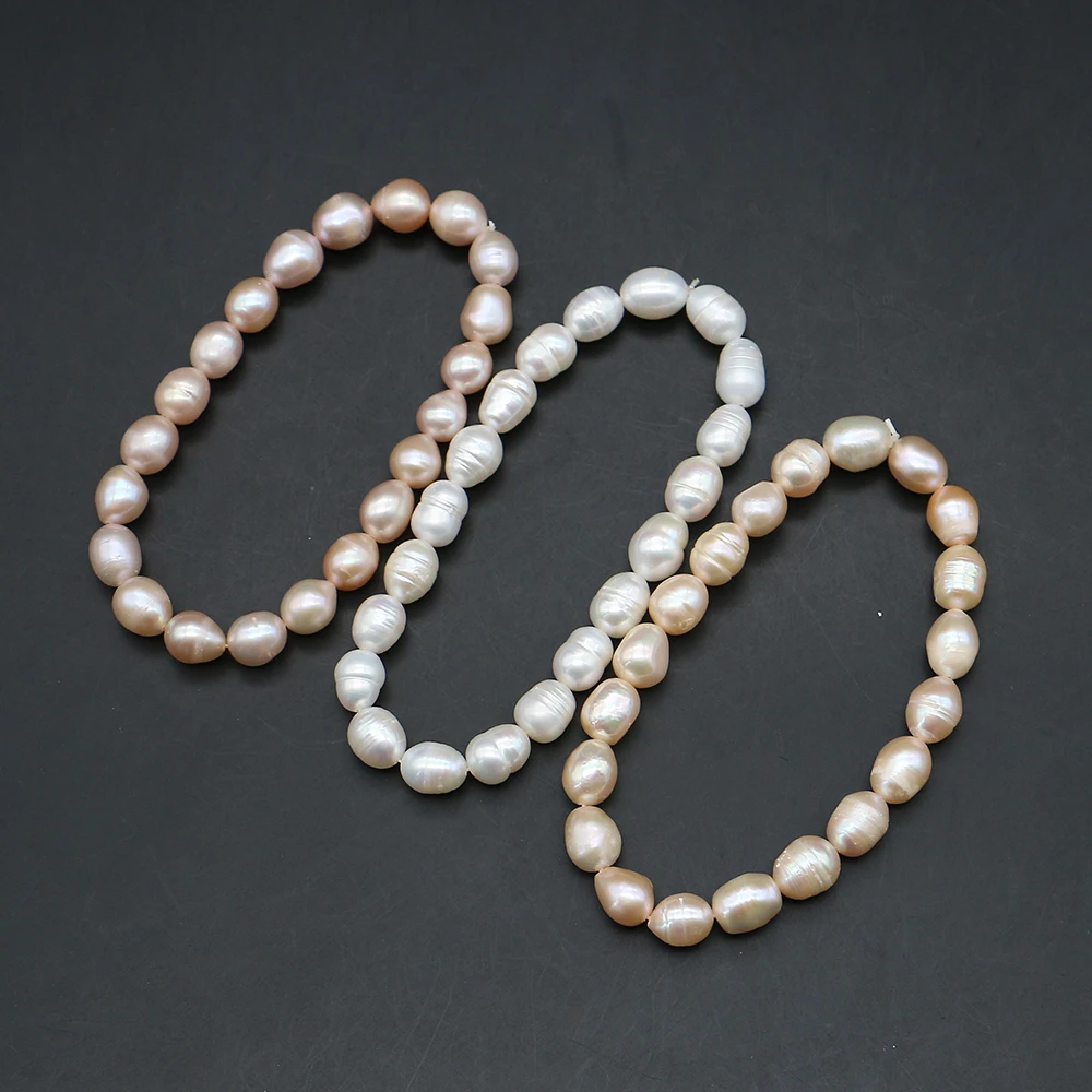 8-9mm Baroque-Style Natural Freshwater Threaded Pearl Rice-Shaped Bead Bracelet 19cm Length Beaded Women's Wrist Jewelry 1Strand