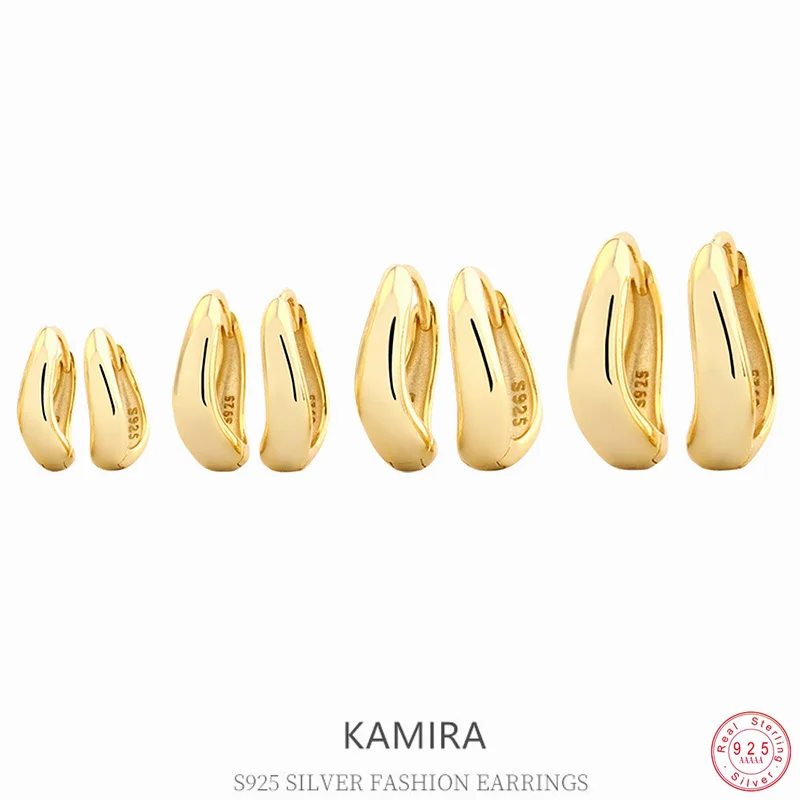 KAMIRA 925 Sterling Silver Classic Smooth Simple Wavy Curvy Hug Hoop Earrings for Women Party Daily Assorted Fashion Jewelry Hot