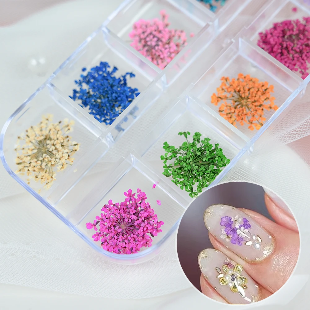 12 Colors Dried Flowers Nail Art Decoration 3D Natural Floral Colorful Dried Flower Charms Nail Decal DIY Craft Manicure Decorat