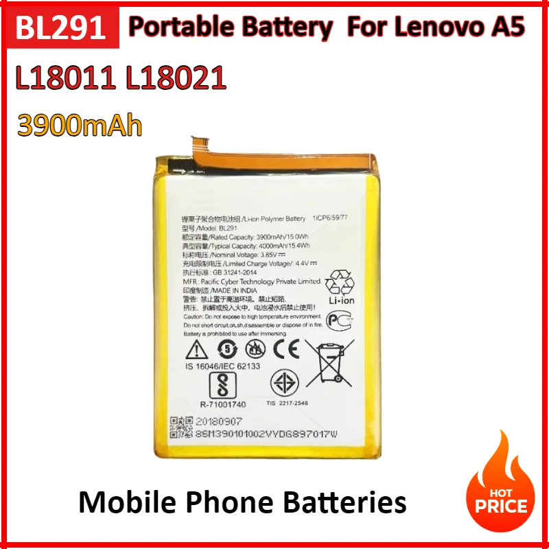 

BL291 3900mAh Portable Battery For Lenovo A5 L18011 L18021 Replacement Mobile Phone Batteries