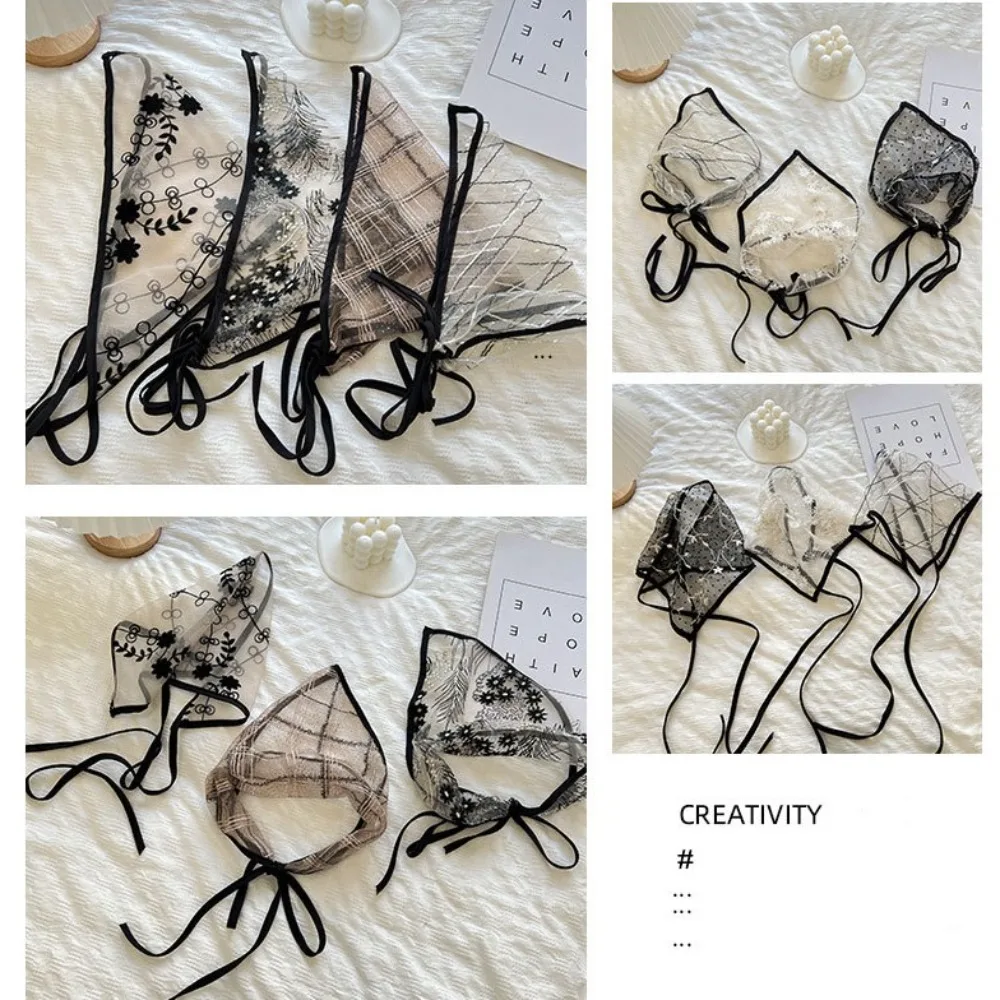 الدانتيل مطرز زهرة وشاح الشعر للنساء ، رقيقة الثلاثي التفاف الرأس ، حلوة زهرة وشاح الرأس ، أزياء السيدات الشريط #6