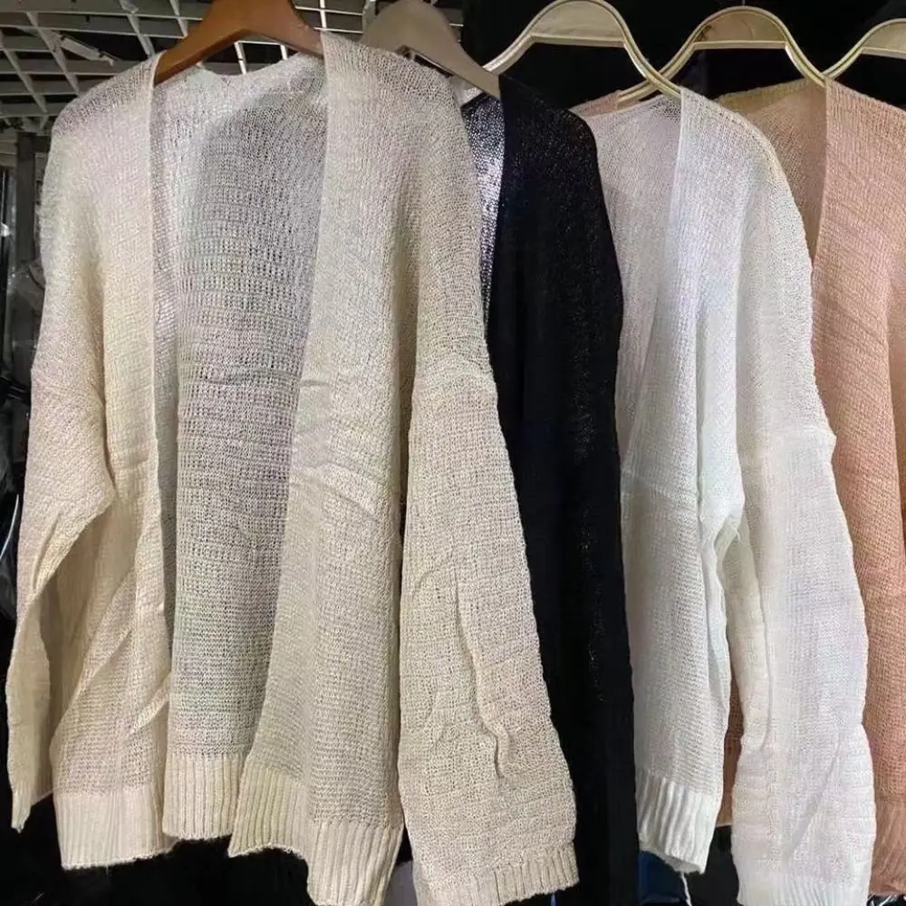 Simple See Through Hollow Crochet Cardigan Long Sleeves Loose Knitted Crochet Top Shawl Beach Wear Sun Protection Top Beach