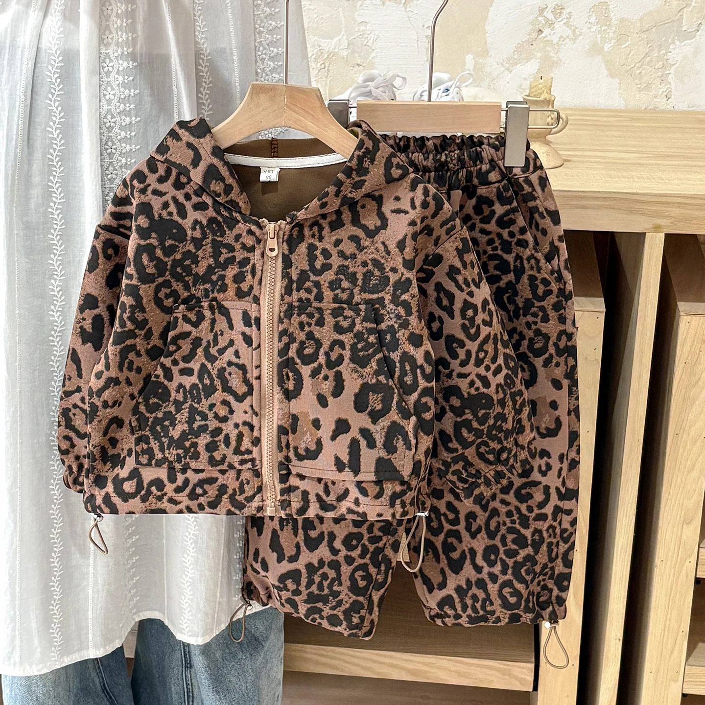 Faionable Leopard Print Children's Casual Outfit Set for Girls Baby Autumn Wear Two-Piece Set Korean Sle Loose Fit