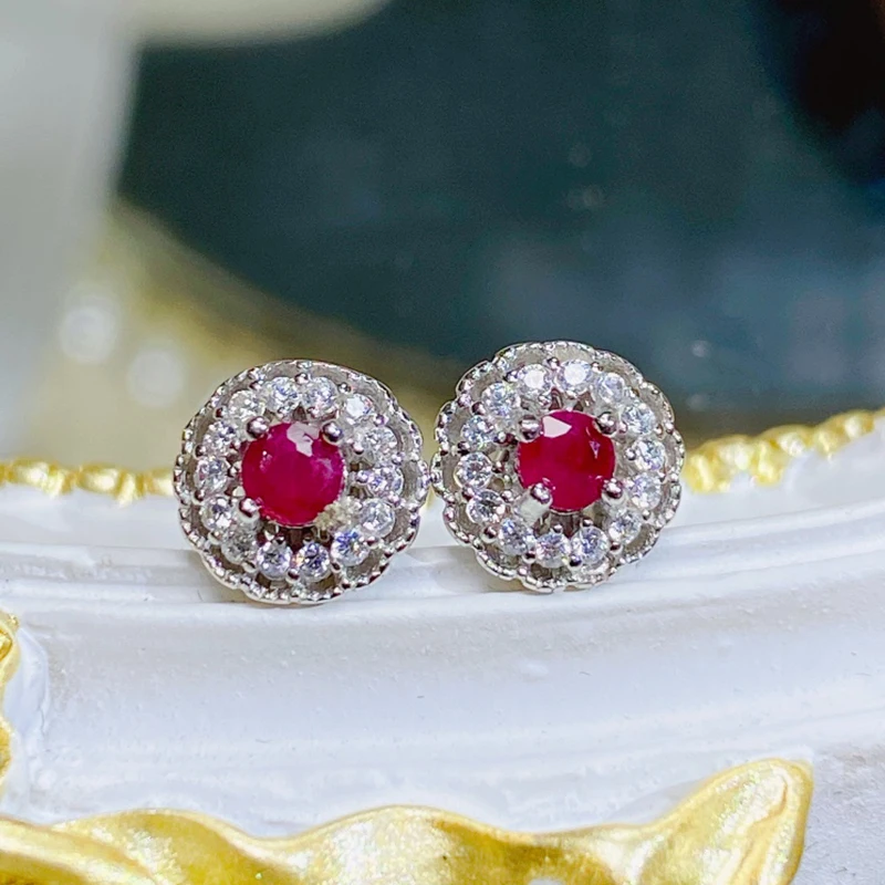 Natural Ruby earrings for women silver 925 jewelry luxury gem stones 18k gold plated free shiping items