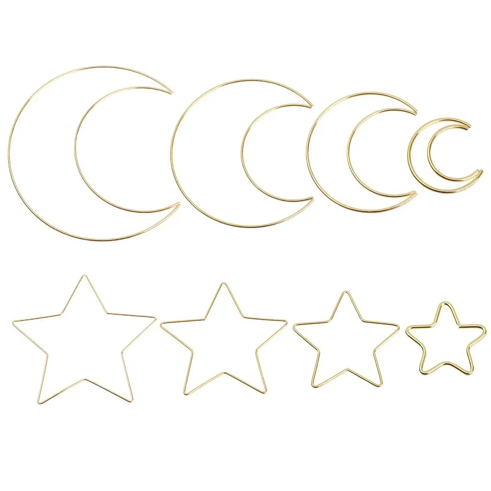 4 Uds. De anillos artesanales de estrella y Luna, suministro de atrapasueños, aros dorados, aros de Metal