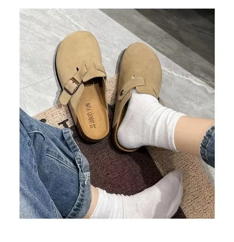 2026 Damen Retro-Korkfußbett-Clogs, geschlossene Zehenpartie, flache, rutschfeste Slip-On-Schuhe, bequeme Freizeitsandalen für den Außenbereich – Detail 11