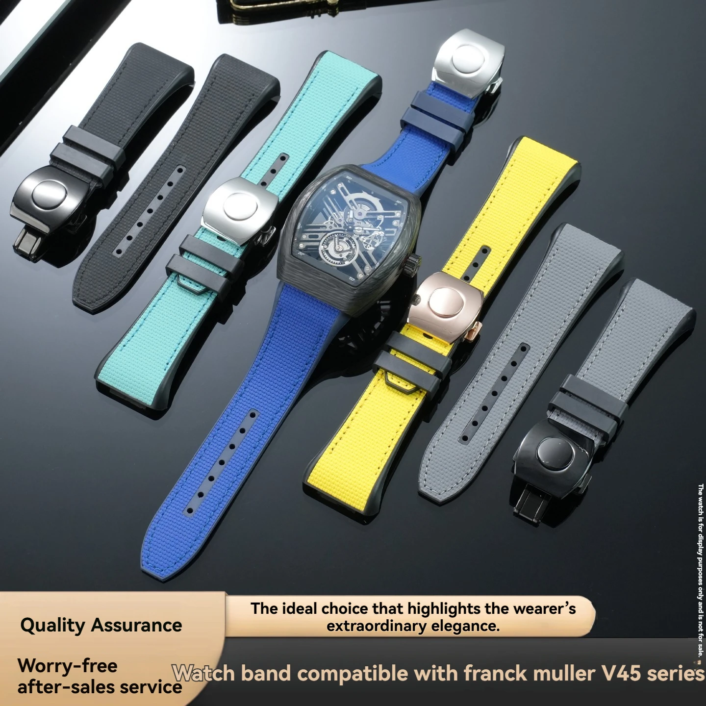 High-Quality FMK Blue Fluorocarbon Rubber Sport Strap  for FM Franck Muller V45 Yacht Series—Exclusive Replacement Watch Strap