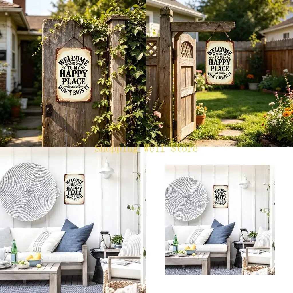 KX4B Welcome Signs Welcome My Happy Place Don't Ruin It Signs Garden Wall Decors
