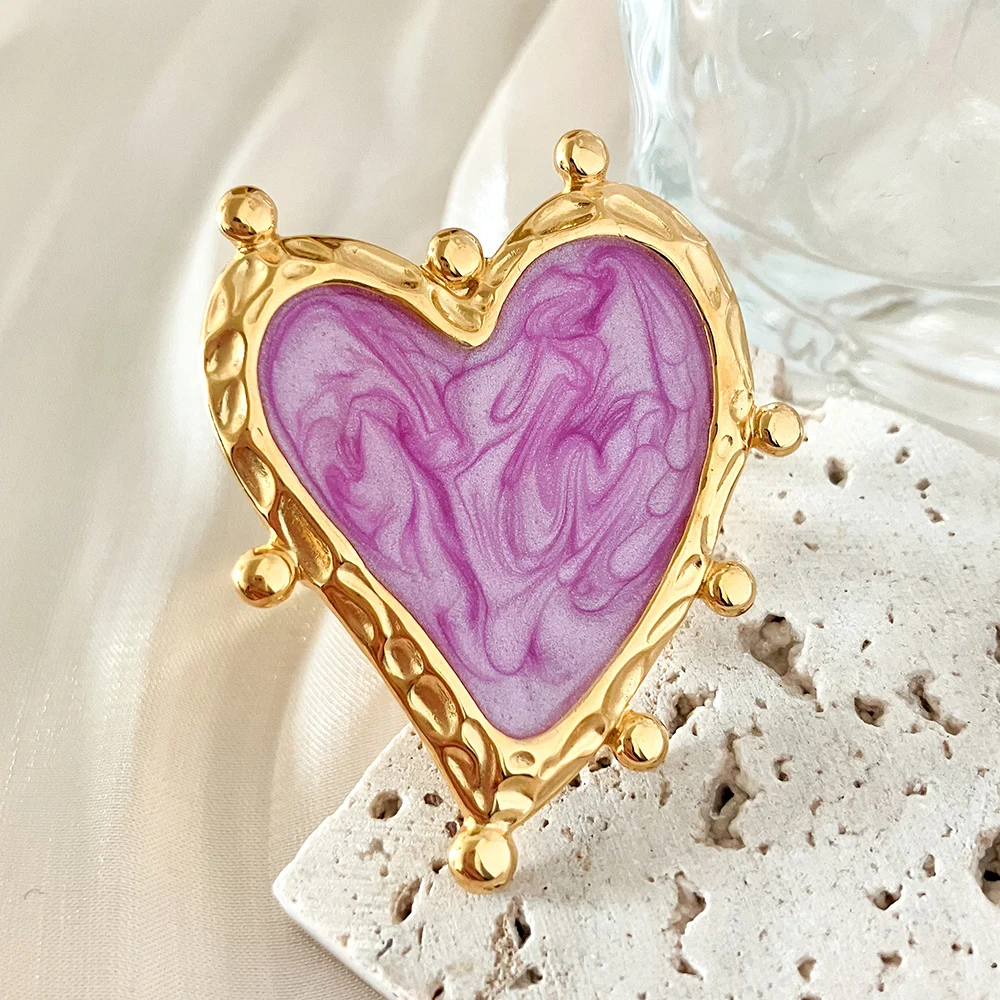 

May@RZ Love Heart Design Stainless Steel Open Ring 14K Gold Plated Ring For Women's Jewelry Gif Accessories Adjustable Ring