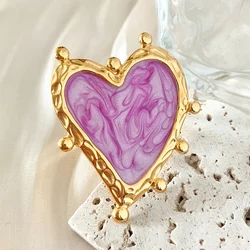 May@RZ Love Heart Design Stainless Steel Open Ring 14K Gold Plated Ring For Women's Jewelry Gif Accessories Adjustable Ring