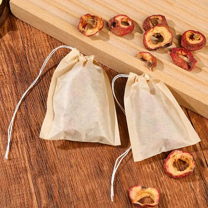 100Pcs Drawstring Tea Filter Bags Disposable Tea Infuser Bags Empty Drawstring Wood Pulp Teabags Portable Loose Leaf Tea Sachets