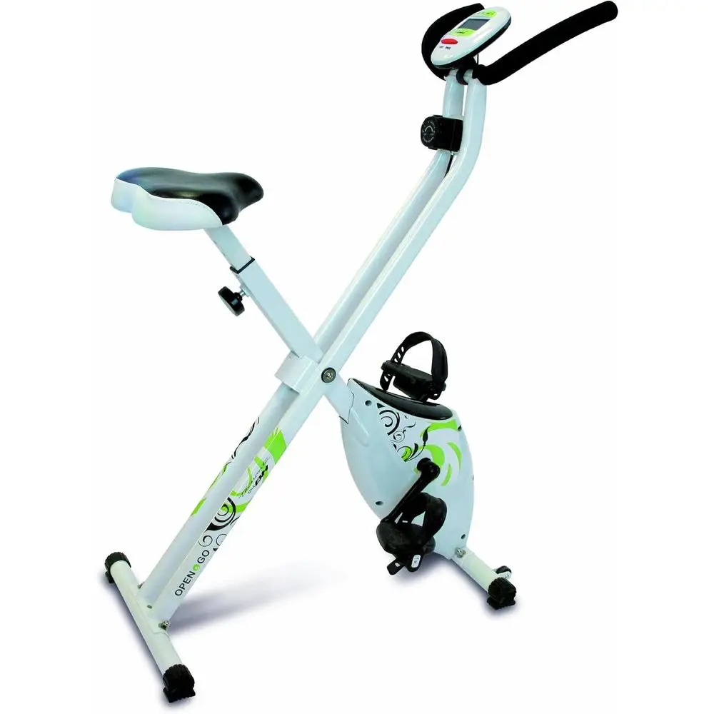 Bicicleta estática portátil para interiores - 18 lb, 8 niveles de intensidad manuales, color blanco