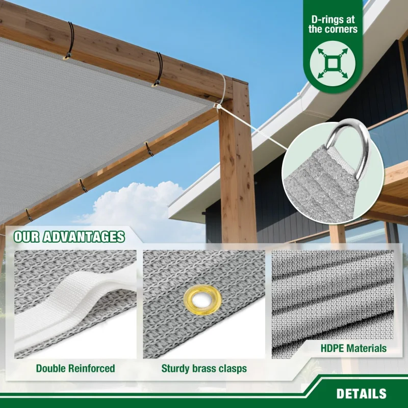 

(TTX)23'x23' Sun Shade Cloth with Grommets, Rectangle UV Resistant Sail Pergola Cover Patio Awning Shelter Mesh Tarp UZ