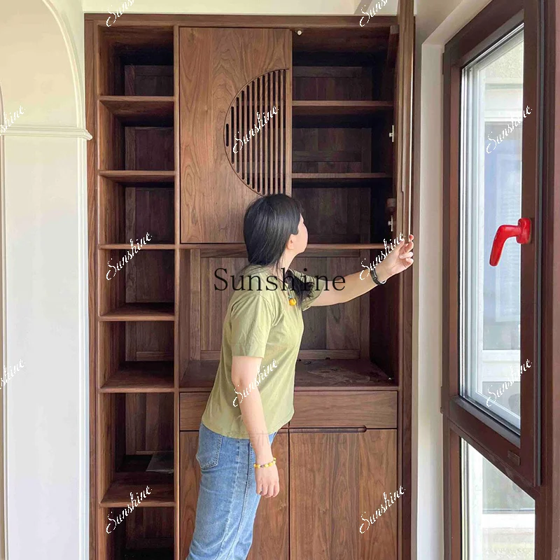Dinner side walnut living room storage solid wood wine cabinet display simple modern bogu rack  FT
