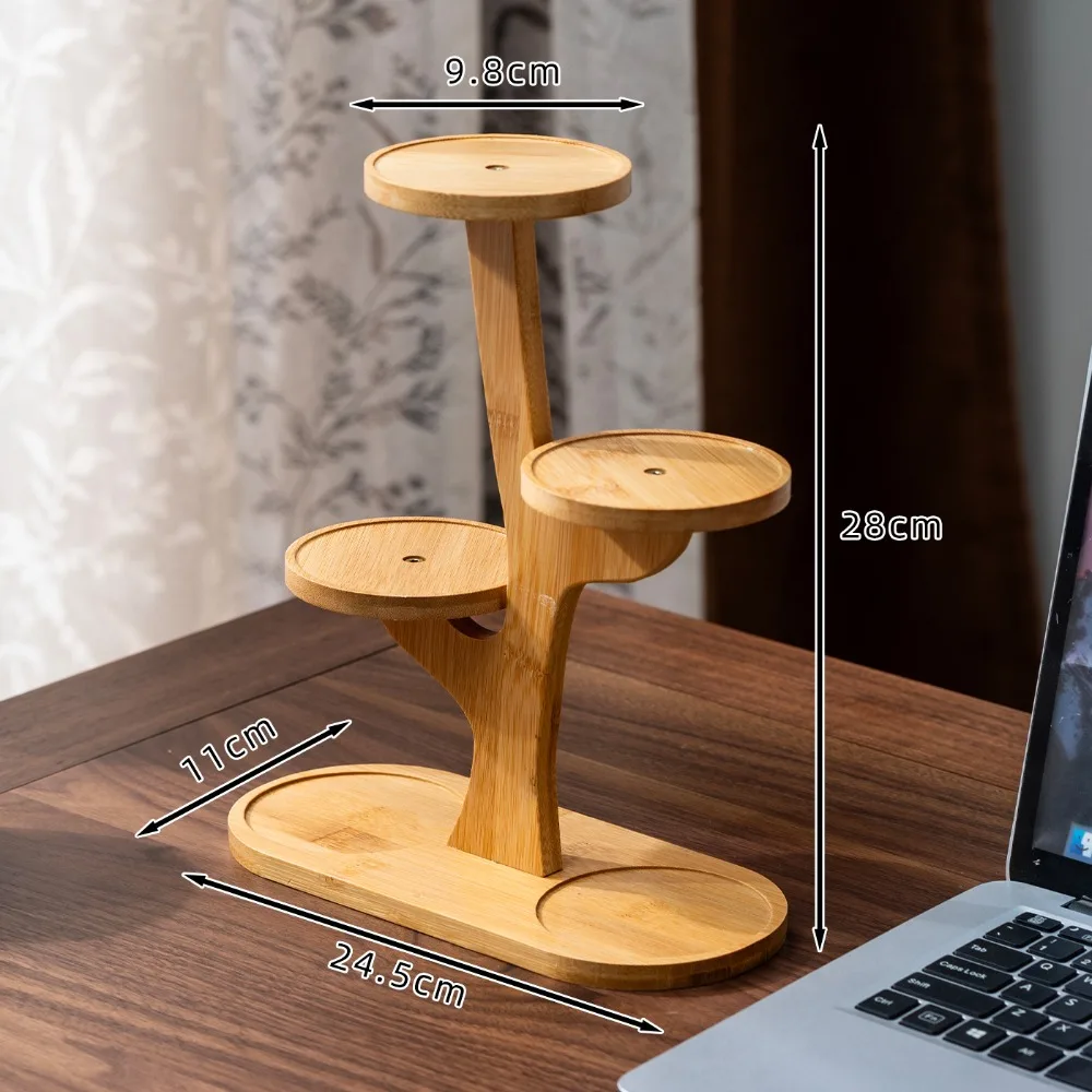 1pc Durable Bamboo Plant Stand Multi-Tier Desktop Decor Flower Pot Holder Tree-Shaped Succulent Display Rack Home Office