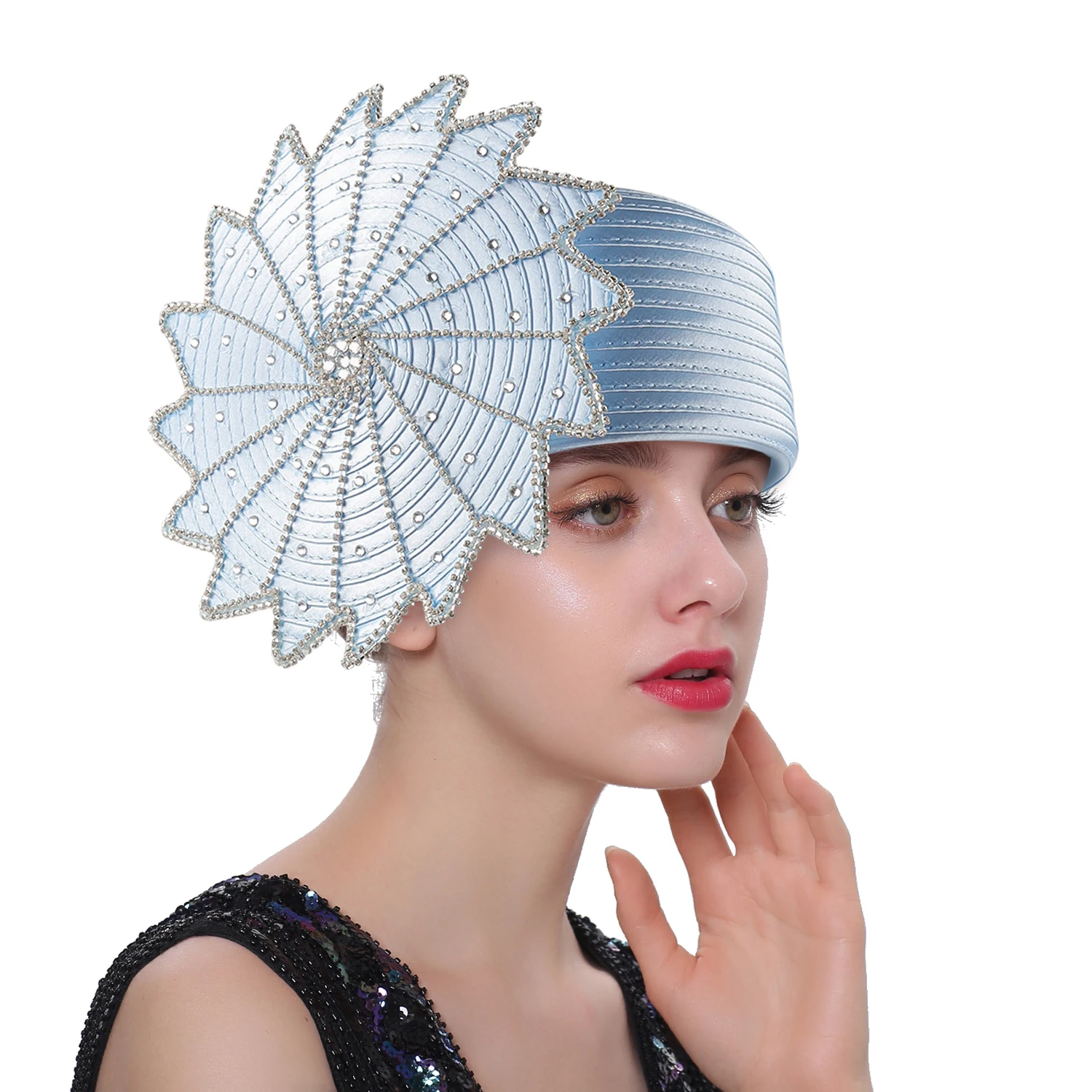 يتوهم الساتان القماش الكنيسة قبعة أنيقة أفضل قبعة الإناث مأدبة الفاسناتور قبعة رسمية مسلم الحجاب عمامة قبعة الأغطية قبعة الإناث #6