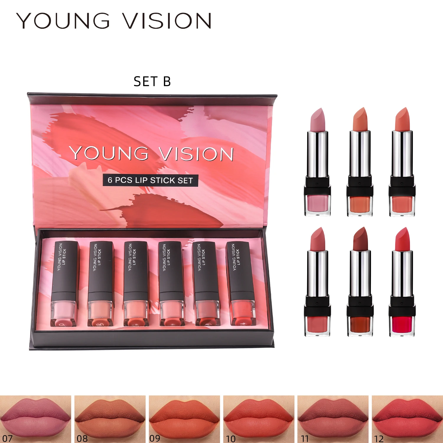 YOUNG VISION 6 매트 벨벳 립스틱 세트 방수 비 페이드 실키 머드 느낌 흰색 얇은 반투명 라이트 립글레이즈 세트