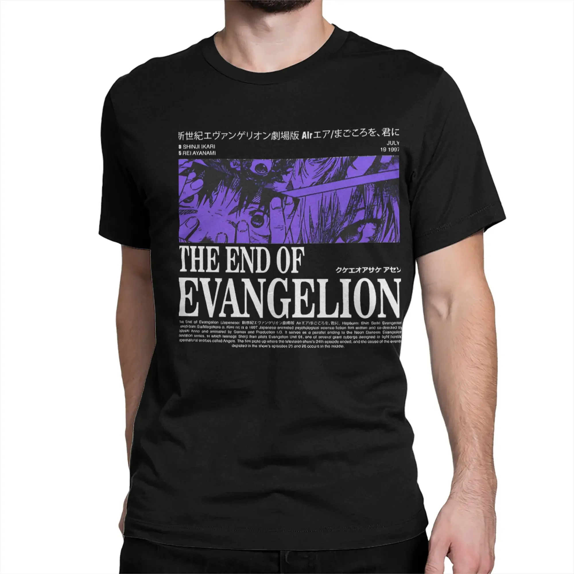 Vintage The End of EVA T-Shirts for Men Women Pure Cotton T Shirts Anime Manga Mecha Robot Short Sleeve Tees Summer Clothing