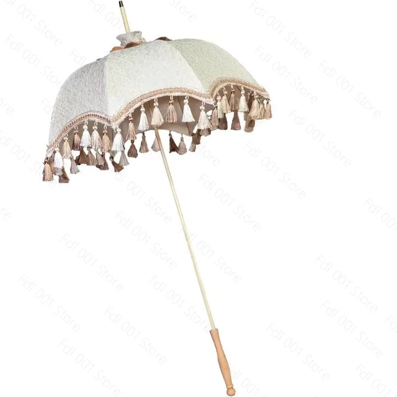 Antique French-style Parasol with Lace Tassels - European-style Wedding Photography