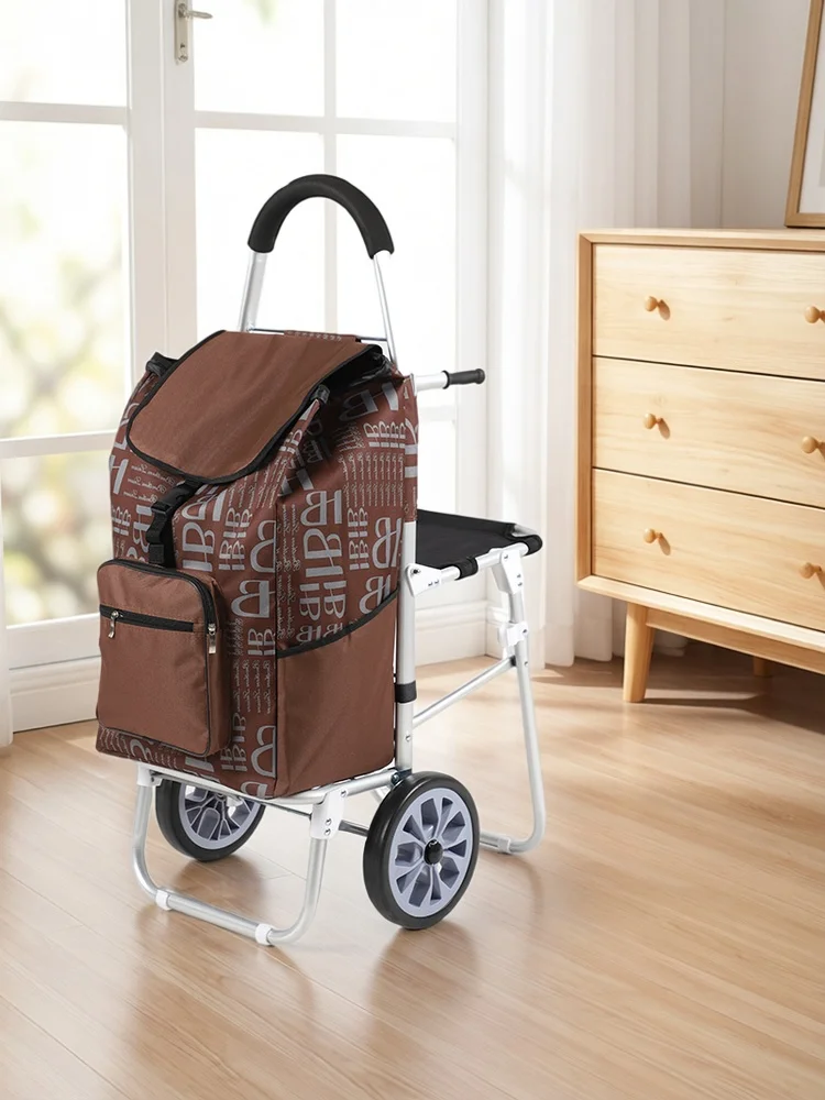

Aluminum Alloy Foldable Shopping Cart with Elderly People Vegetable Buying Car Leisure Time Shopping Trolley Hand Pull Cart