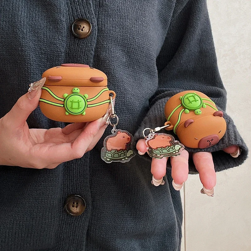 

for Apple Airpods 4 3 2 1 Gen Case Cute Capybara with Lovely Turtle Backpack Protective Headphone Cover for AirPods Pro 2 Funda