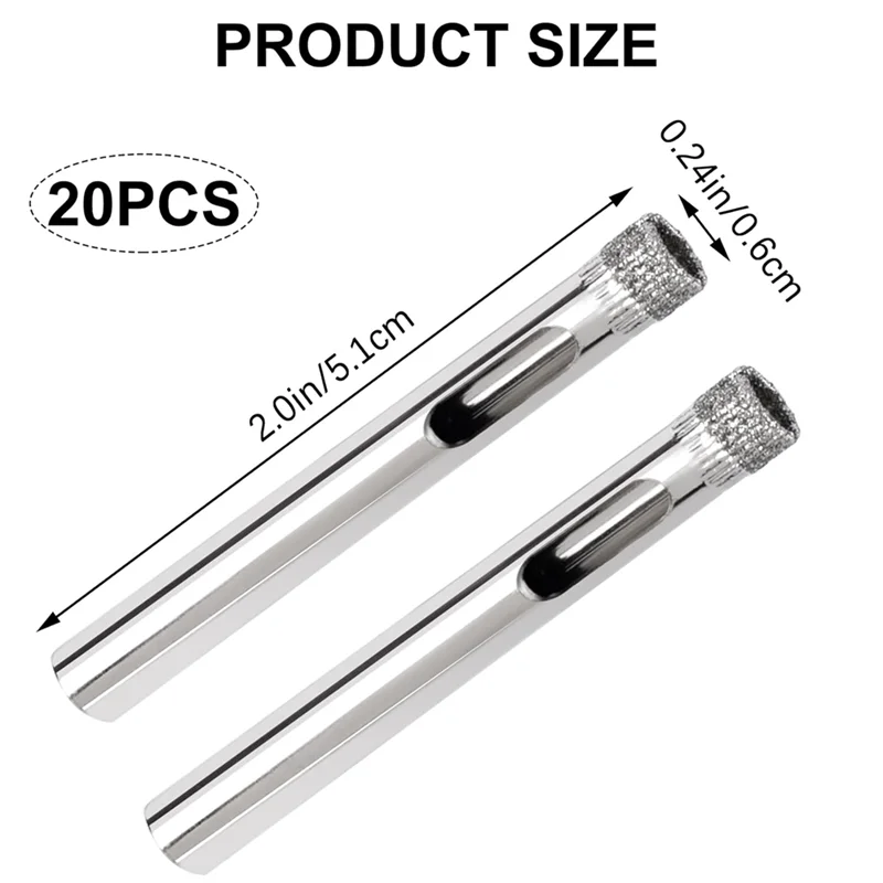 20팩 다이아몬드 드릴 비트 세트, 유리, 도자기, 타일, 대리석 내구성용 6Mm(1/4인치) 소형 다이아몬드 구멍 톱 키트