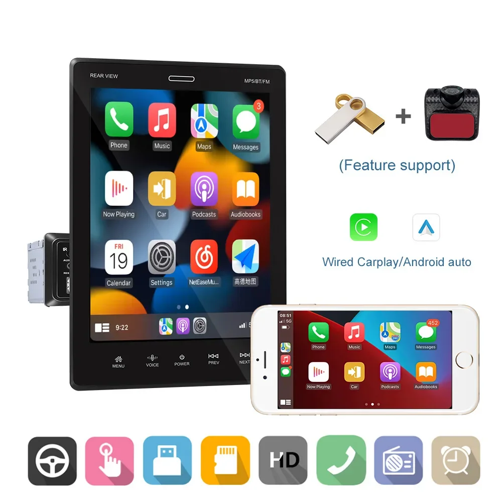 

9.5 Inch Car Central Control MP5 Bluetooth Player Wired Carplay Version Reversing Video All-in-one Machine