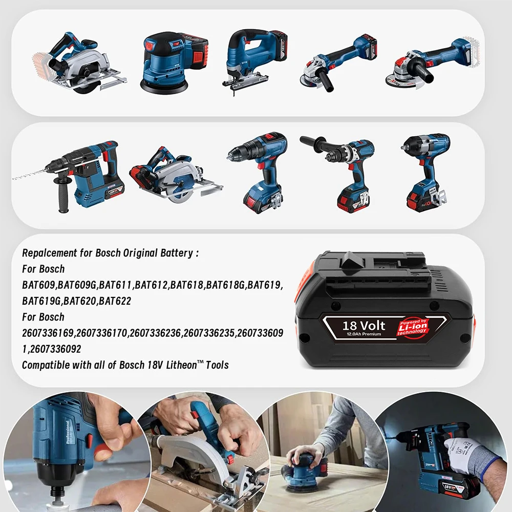 بطارية أصلية جديدة ترقية 18 فولت 12.0 أمبير في الساعة لبوش 18 فولت احترافية GBA GBH GSR GSB BAT618 BAT609BAT620 بطارية بديلة #5