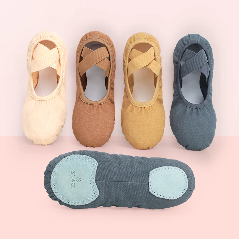 Chaussures de Ballet pour filles et femmes, pantoufles de gymnastique à semelle fendue, chaussures de ballerine en toile pour adolescentes, chaussures de danse pour enfants