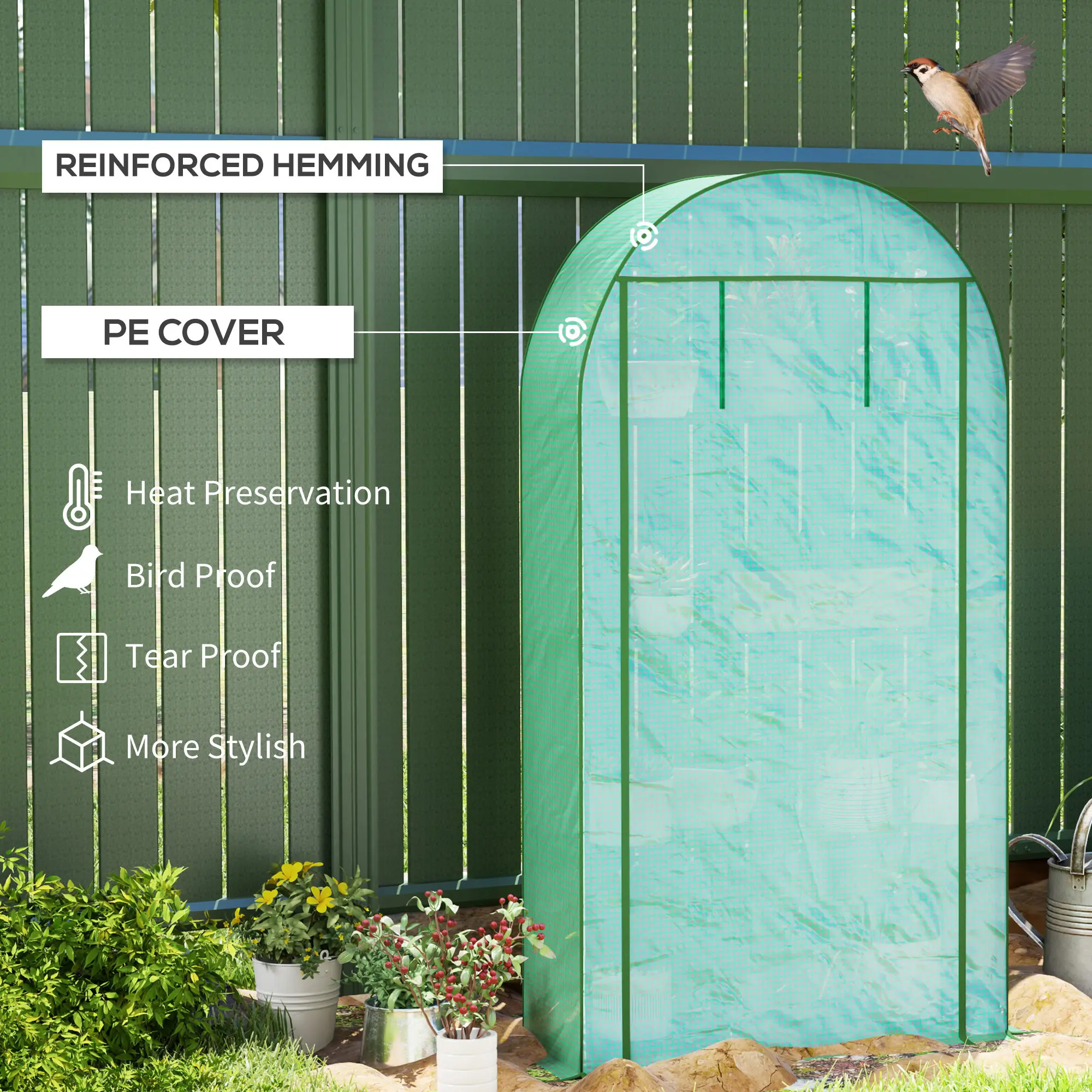 4 Tier Mini Greenhouse with Reinforced Pe Cover, Roll-Up Door, Green