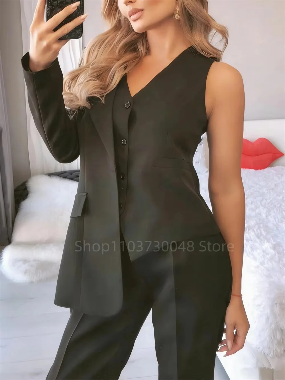 Picture 6: Women Suit 3 Pieces Burgundy With Peak Lapel One Button For Wedding Banquet Party Business Office Commute Daily Blazer And Pants