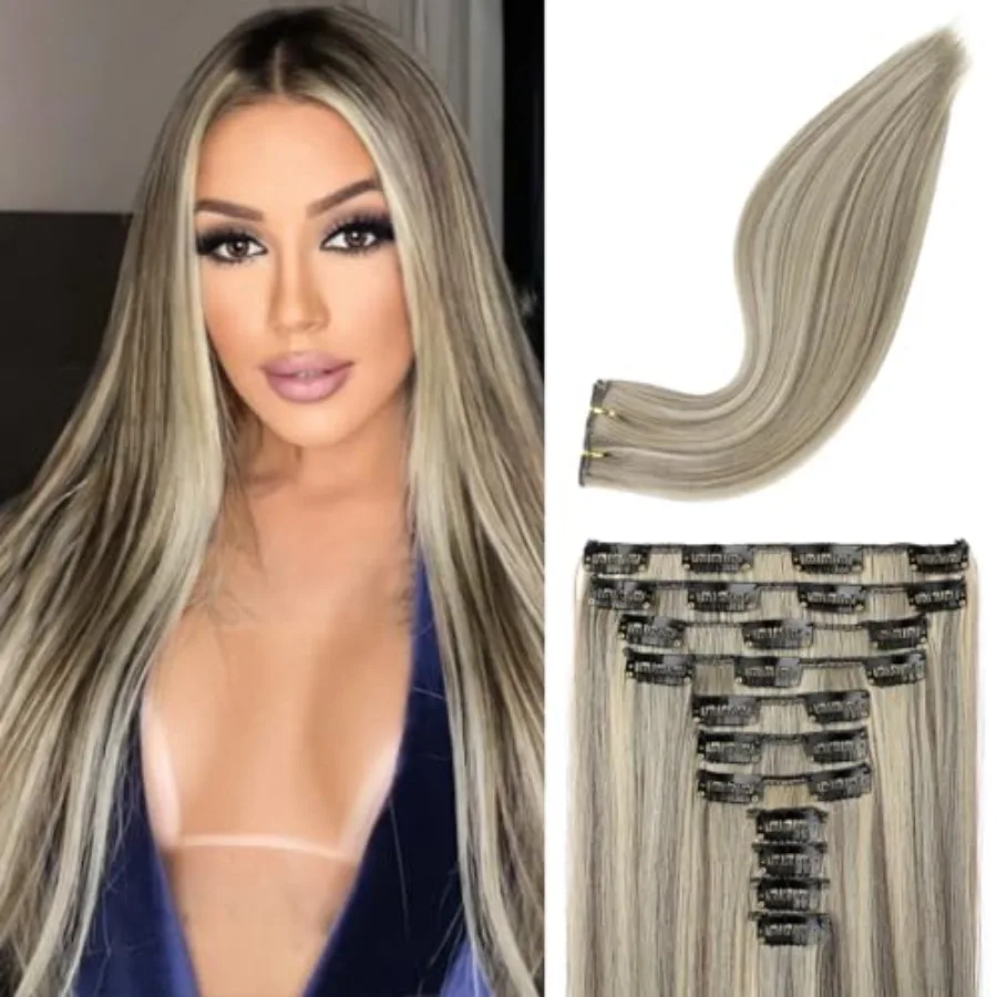 

Hair Extensions, 11PCS Clip in Hair Extensions 24" Long Straight hair extensions HE005 Natural Soft Synthetic Hairpieces for Wo
