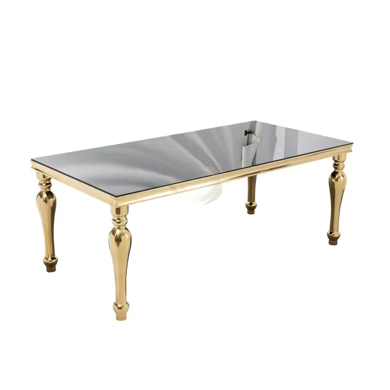 Super Load Bearing Rectangle Mirror Glass Top Stainless Steel Easy Cleaning Bar Restaurant Furniture Banquet Hotel Dining Table