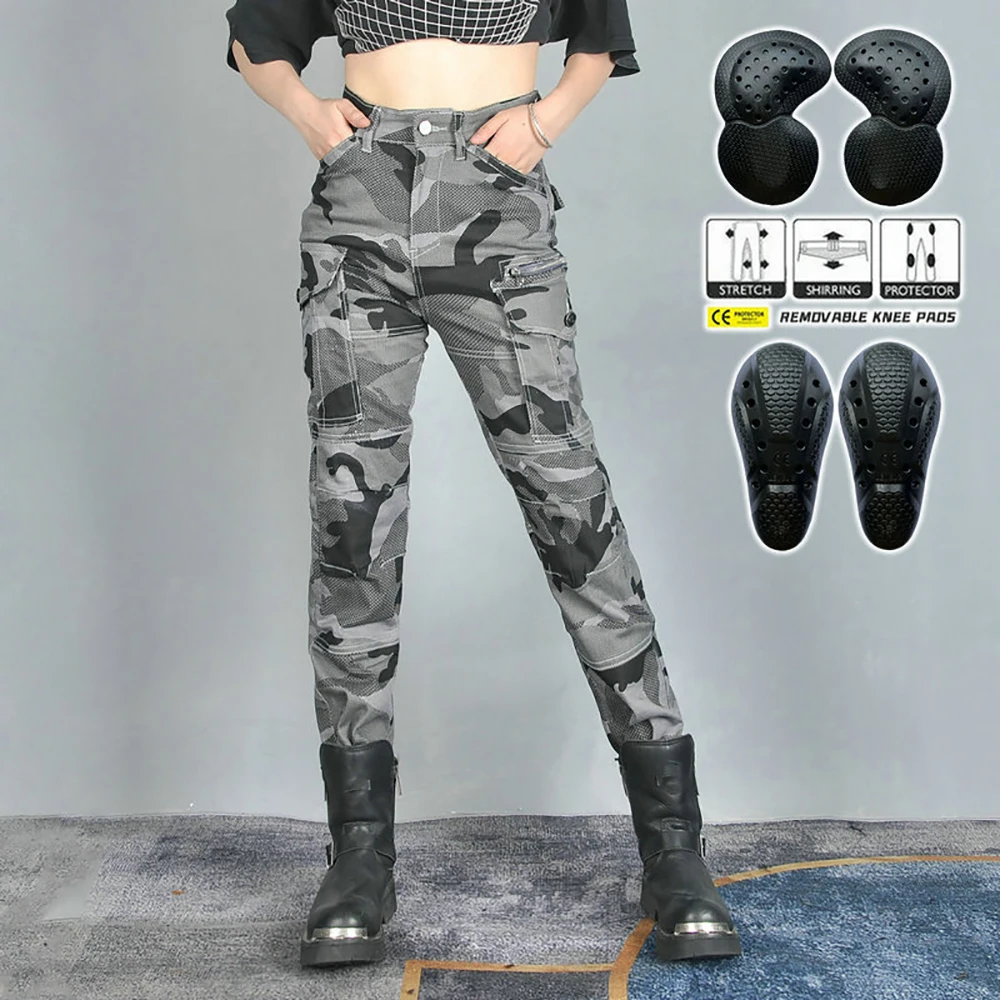 

VOLERO Women's Motorcycle Jeans Casual Retro Camouflage High Waist Breathable Motorcycle Riding Fall Proof Pants Camouflage