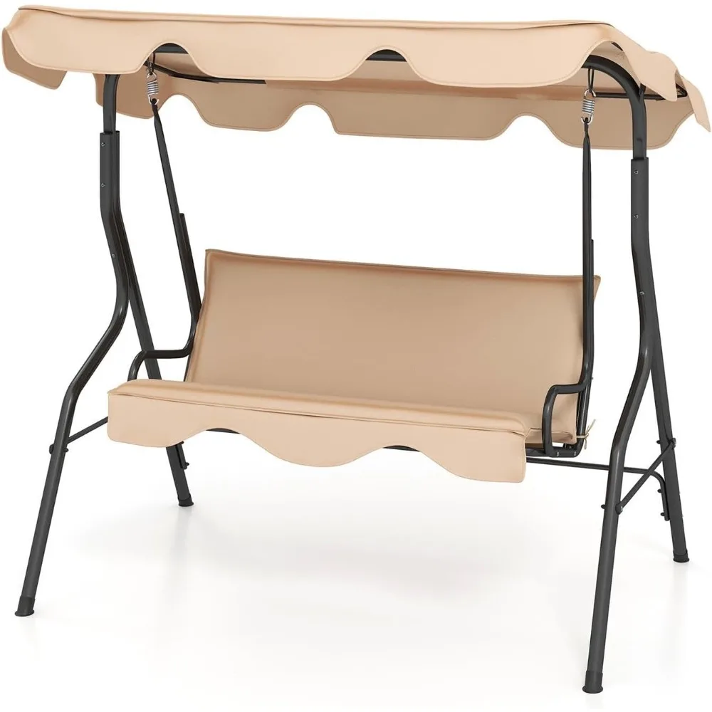 

Porch Swing Outdoor, 3 Person Patio Swing w/Removable Cushion, Stand & Adjustable Canopy, Heavy Duty Swing Chair for Patio, Gard