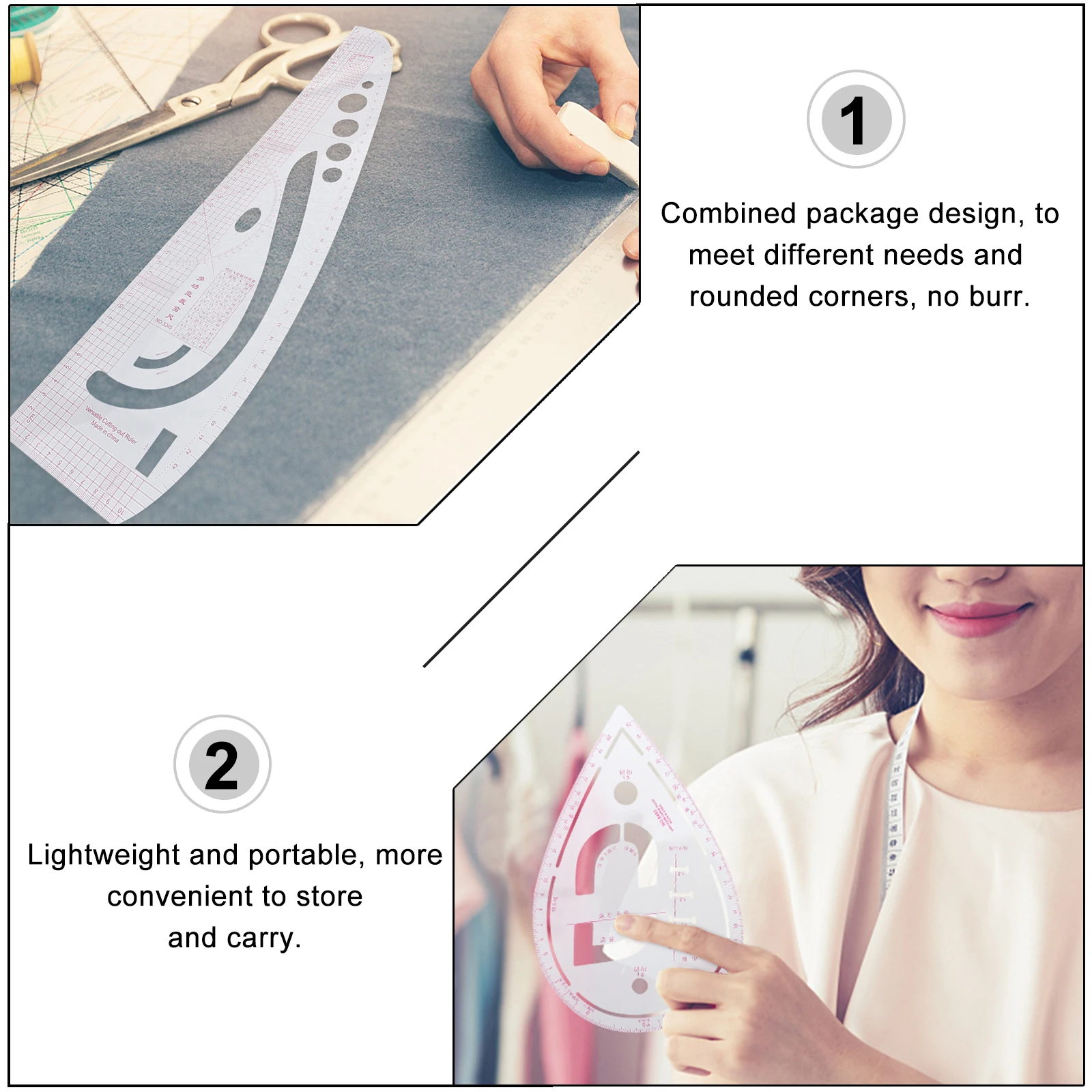 

Cutting Ruler Combination Patchwork Sewing Template Multifunction Clothing Rulers Wood for Curved Fashion Design