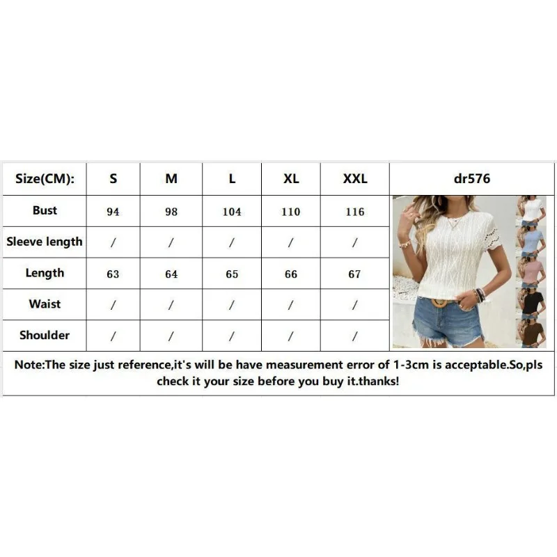 Women Spring Summer New Round Neck Hollow Out Short Sleeve T-Shirt Casual Fashion EU US Style Top