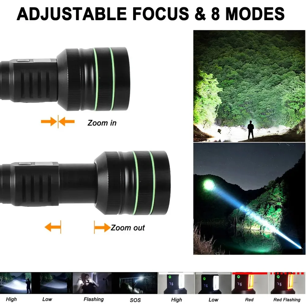 1500M Long Shot Tactical Torch High Power LED Flashlight USB Rechargeable Strong Light Lantern Lamp Outdoor Camping Waterproof