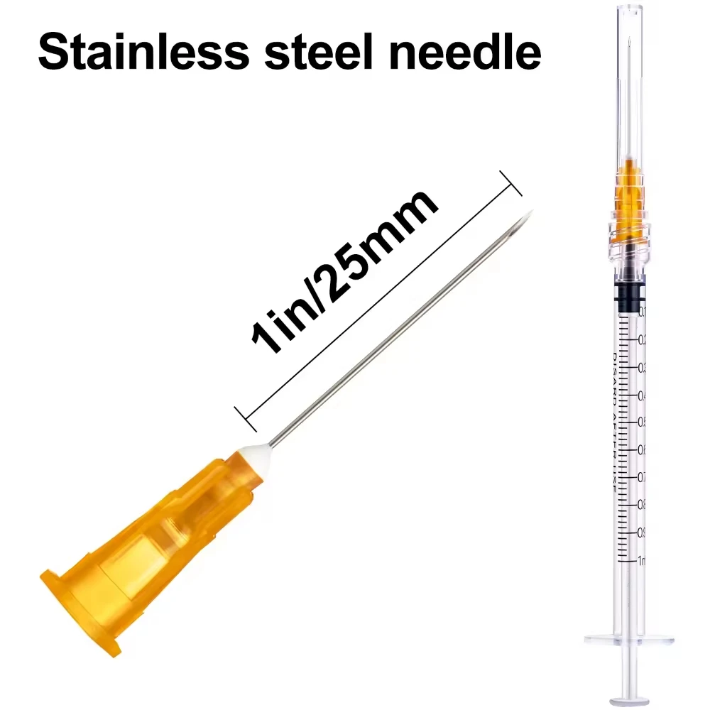 Seringue Luer Lock stérile de 1ml, seringues industrielles de 1ml avec aiguille de 25Ga de 1 pouce pour laboratoire scientifique, remplissage de liquides, 10 pièces/20 pièces