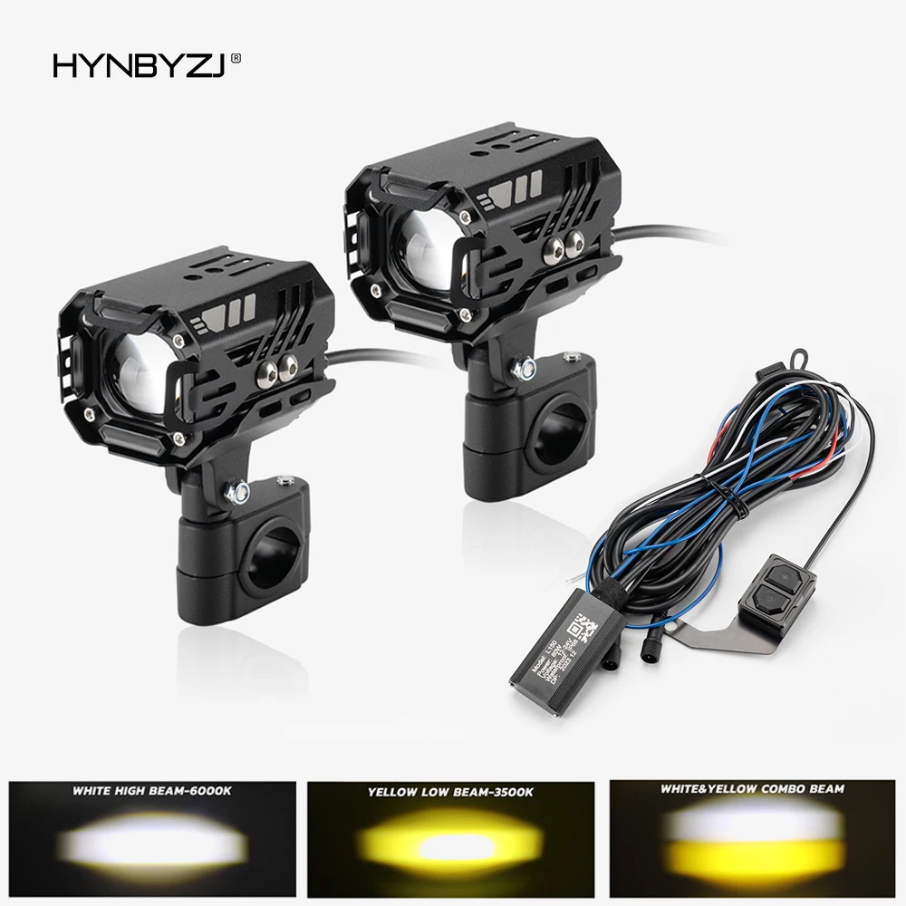 1Set 80W Future Eyes Motorcycle Spotlights Fourth Generation Wired Switch Bicolor Spotlight Assist Fog Lamp Waterproof Spotlight