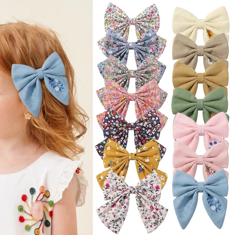 1PC Floral Baumwolle Kinder Bögen Haar Clip Mode Druck Cheer Up Bowknot Haarspange für Frauen Mädchen Süße Haarnadel zubehör