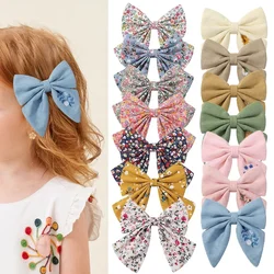 1PC Floral Cotton Kids Bows Hair Clip  Fashion Print Cheer Up Bowknot Hair Barrette for Women Girls Sweet Hairpin Accessories