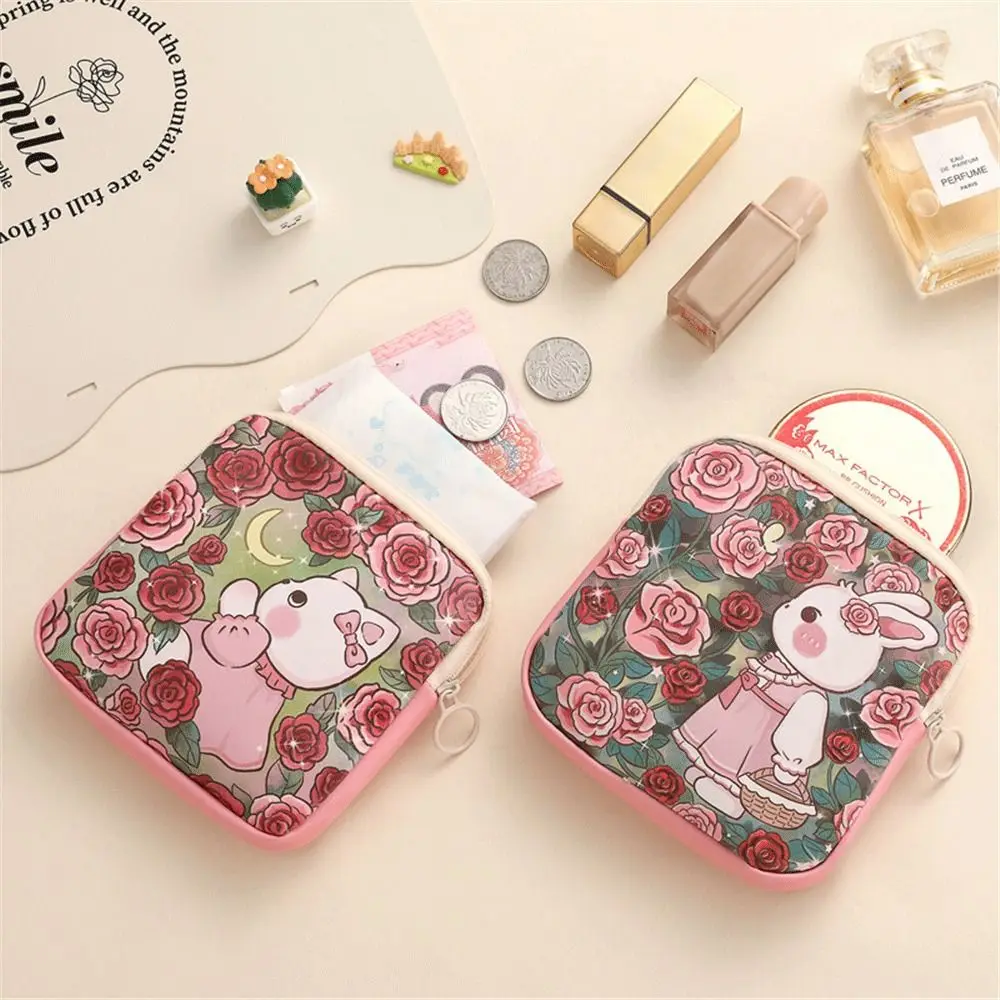 

Vintage Floral Coin Purse Zipper Portable Lipstick Cosmetic Bag Travel/Daily Use Sanitary Napkins/Pads Organizer for Women Girls