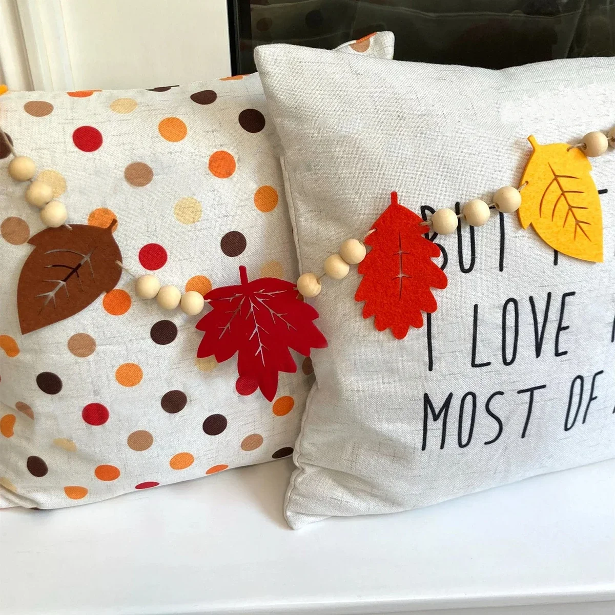 Herfst blad slinger herfst esdoornblad hangende banner voor oogst Thanksgiving seizoensgebonden woondecoratie houten kraal vilt decor cadeau