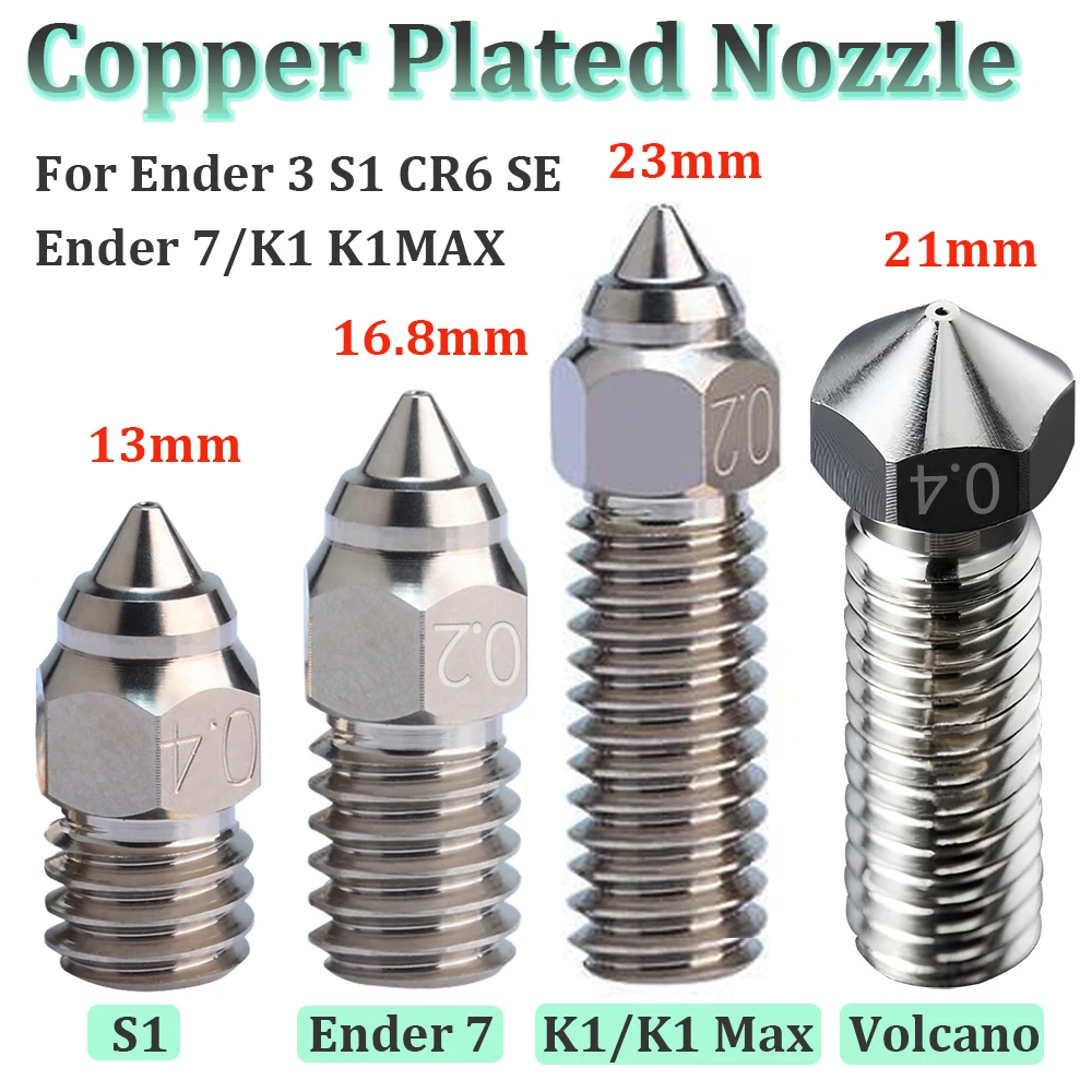 1/2pcs Volcano Nozzle Copper Plated Nozzles For Creality K1 K1 Max Ender-7 Ender 3 S1 CR-6 SE ANYCUBIC QIDI 3D Printer Parts