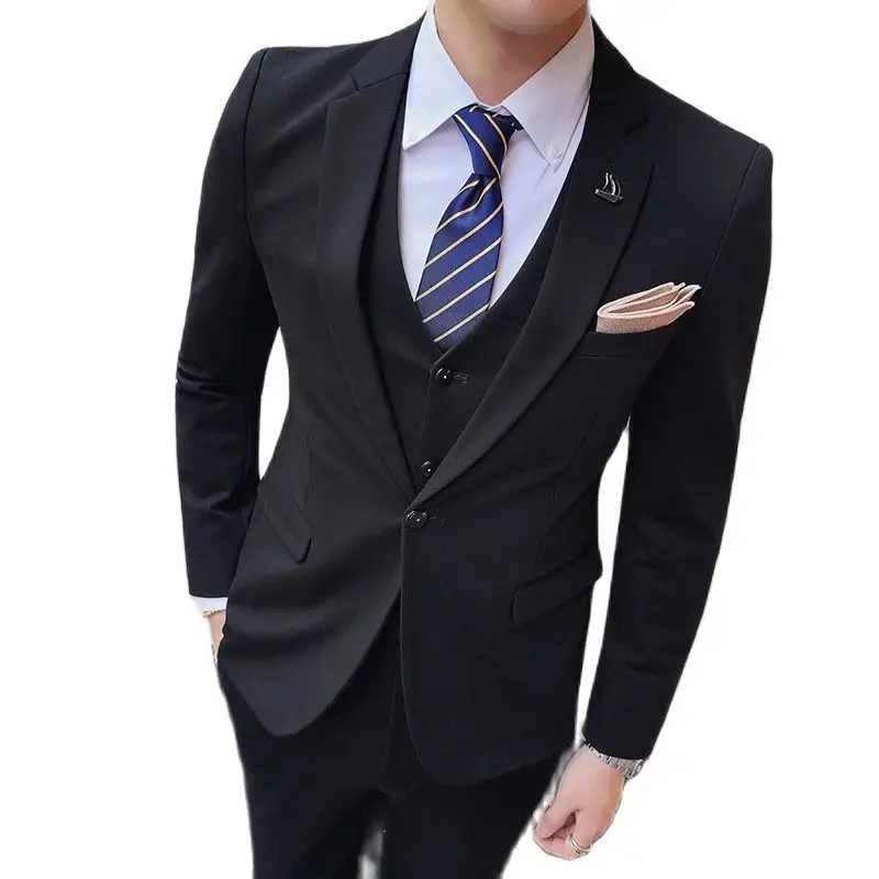 

New (suit + vest + trousers) men's British gentleman business professional wear single-breasted slim suit banquet three-piece su