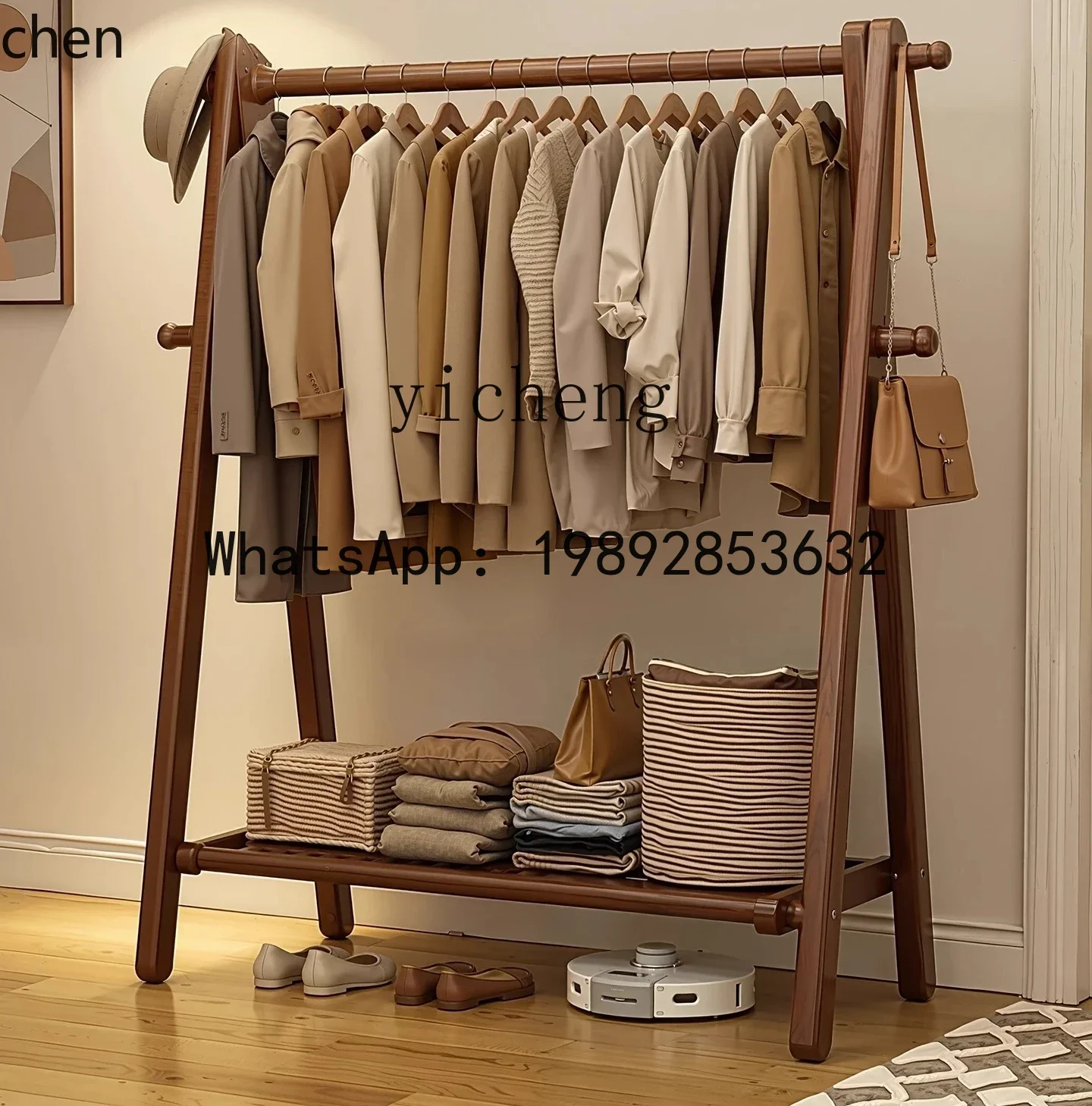 X7  Bedroom Floor-standing Clothes Rack Home Solid Wood Coat Rack Room Storage Drying Rack Indoor Simple Clothes Organizer